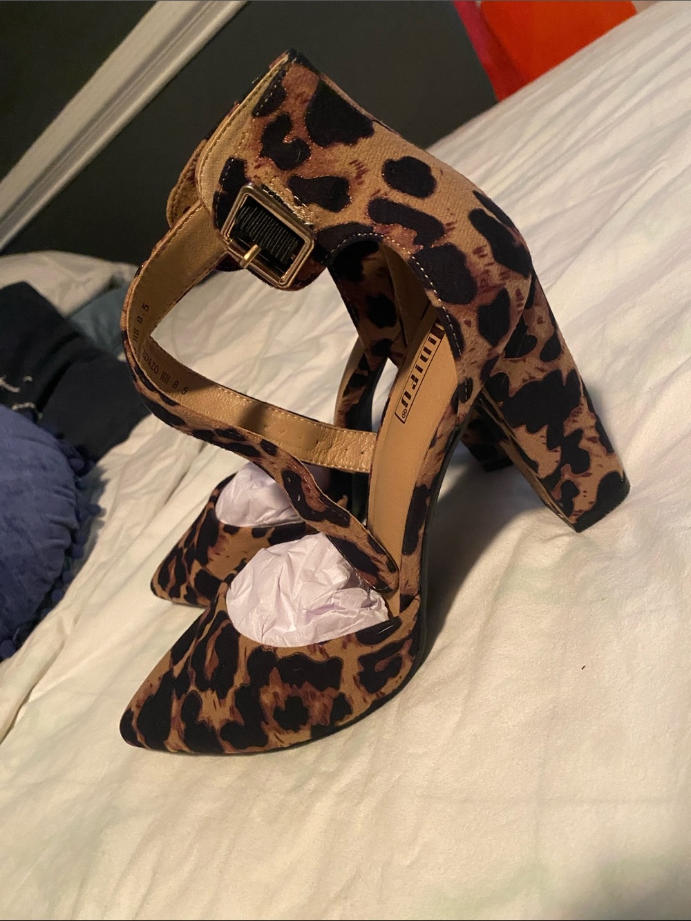 Leopard Print Mary Jane Block Heels - Brown/Black